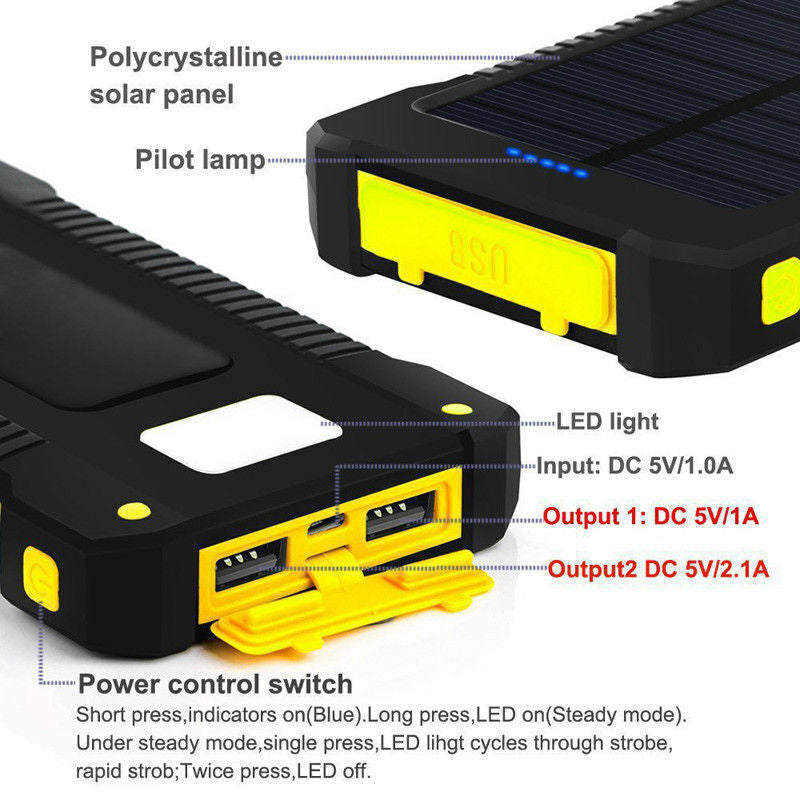 50000Mah Solar Power Bank Portable External Battery Dual USB Phone Charger