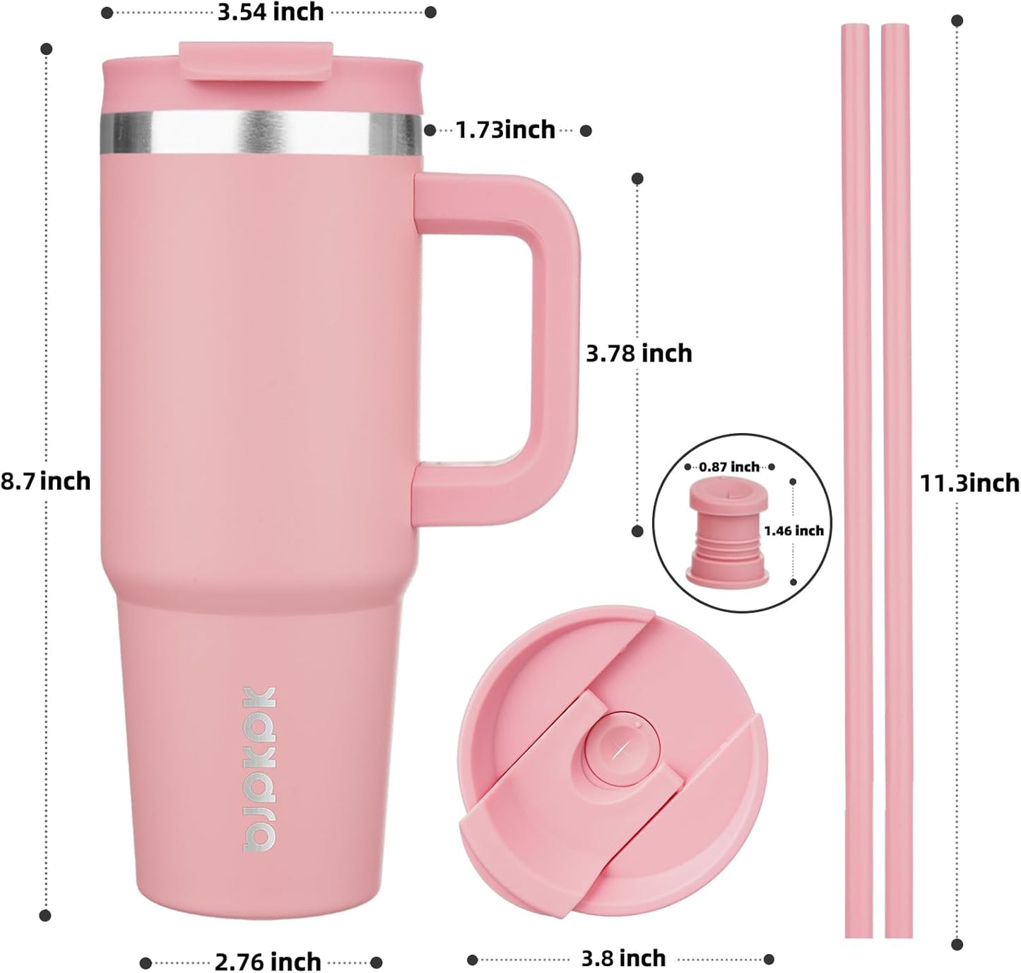 30Oz Stainless Steel Insulated Tumbler with Handle and Lid Straw Travel Coffee Mug Thermal Cup,Light Pink
