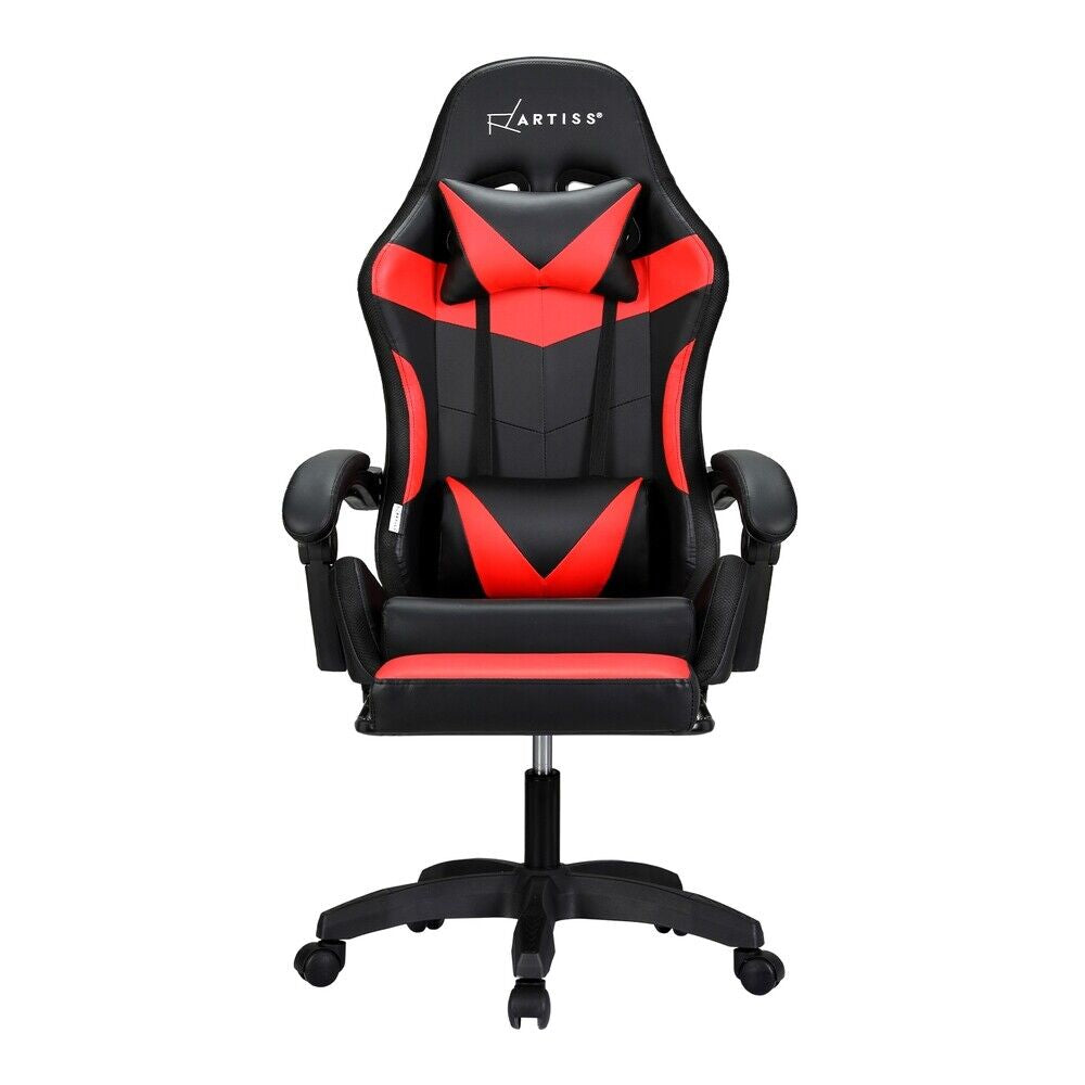 Artiss Massage Gaming Chair 6 Point 7 LED Office Chairs Leather Footrest Red