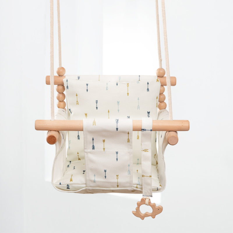 Cotton Canvas Baby Swing Chair Hanging Swing Indoor Outdoor Safety Baby Children'S Toy Wooden Seat with Cushion Baby Room Decor