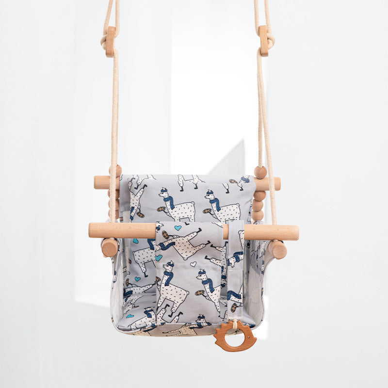 Cotton Canvas Baby Swing Chair Hanging Swing Indoor Outdoor Safety Baby Children'S Toy Wooden Seat with Cushion Baby Room Decor