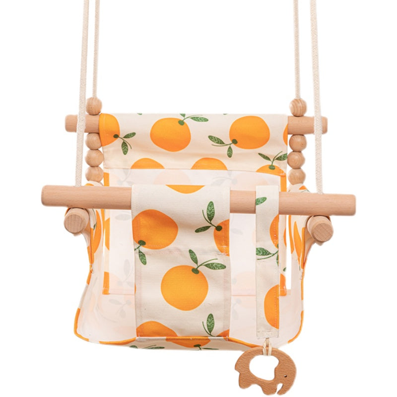 Cotton Canvas Baby Swing Chair Hanging Swing Indoor Outdoor Safety Baby Children'S Toy Wooden Seat with Cushion Baby Room Decor
