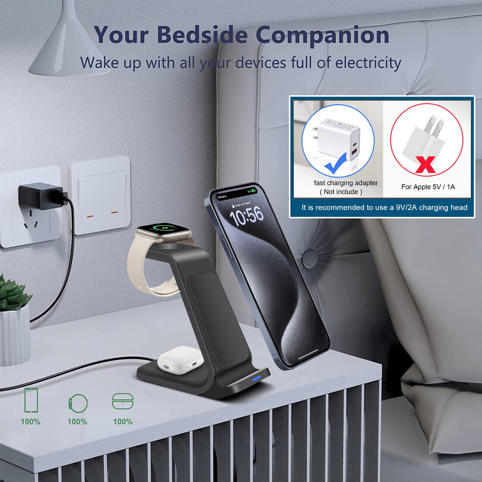 Wireless Charger Dock Charging Station 3 in 1 for Apple Watch Iphone 17 16 15 14