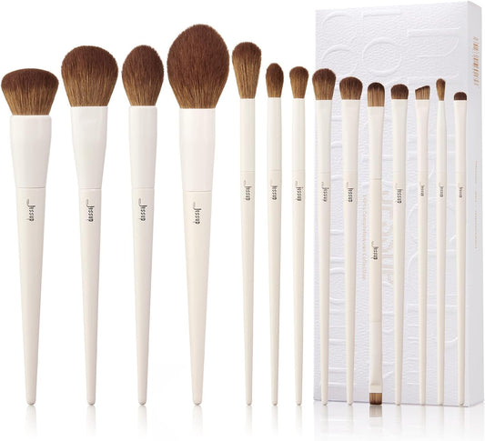 Makeup Brushes 14Pcs Makeup Brush Set Premium Synthetic Powder Foundation Contour Blush Concealer Eye Shadow Blending Liner Make up Brush Kit Light Grey T329