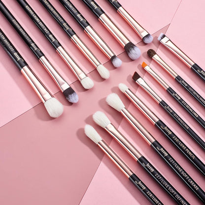 15Pcs Professional Makeup Brushes Set Make up Brush Tools Kit Cosmetics Tools Eye Liner Shader Wood Handle Natural-Synthetic Hair Brushes (Pearl Black/Rose Gold), T157
