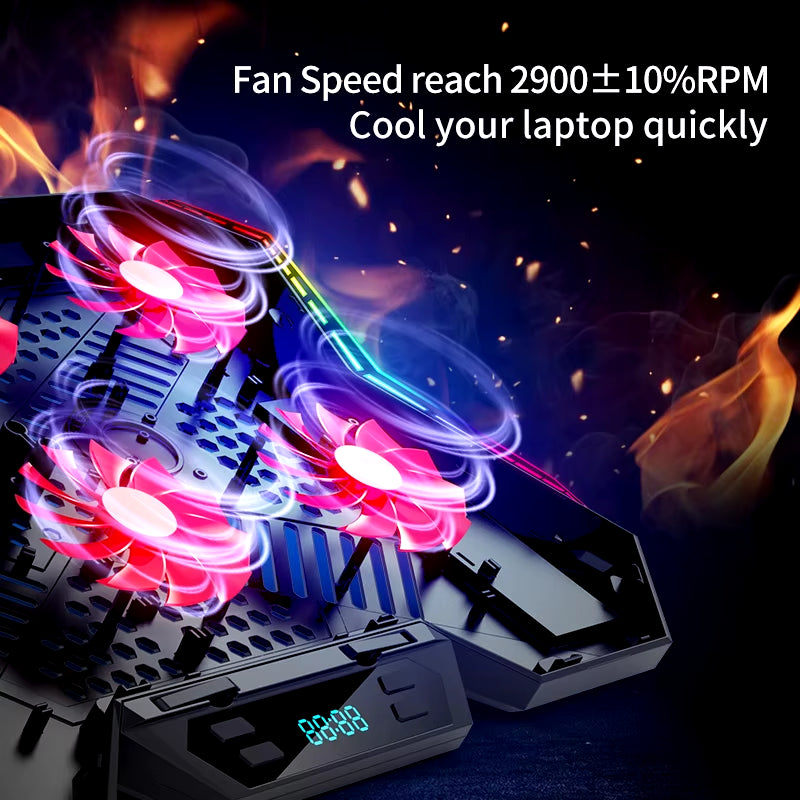 Gaming RGB Laptop Cooler 12-17 Inch Led Screen Laptop Cooling Pad Notebook Cooler Stand with Six Fan and 2 USB Ports