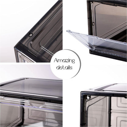 Large Clear Shoe Box Organizer, Plastic Stackable Shoe Storage Box with Magnetic Door, Modern/Contemporary Style, 6-Pack, L Size