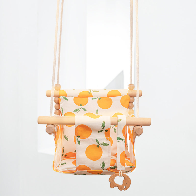 Cotton Canvas Baby Swing Chair Hanging Swing Indoor Outdoor Safety Baby Children'S Toy Wooden Seat with Cushion Baby Room Decor