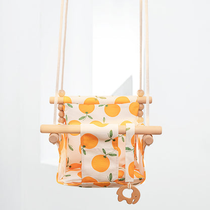 Cotton Canvas Baby Swing Chair Hanging Swing Indoor Outdoor Safety Baby Children'S Toy Wooden Seat with Cushion Baby Room Decor