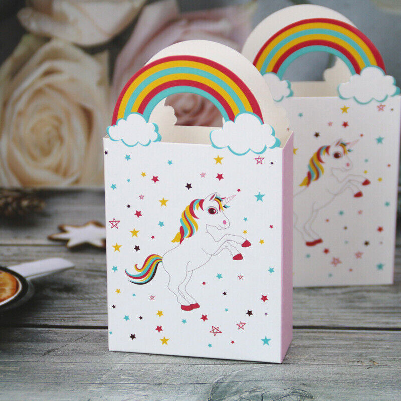 50X Paper Unicorn Bag Treat Gift Loot Bag Candy Box Kids Birthday Party Favour