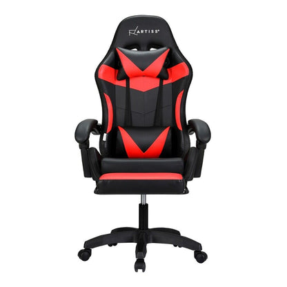 Artiss Massage Gaming Chair 6 Point 7 LED Office Chairs Leather Footrest Red