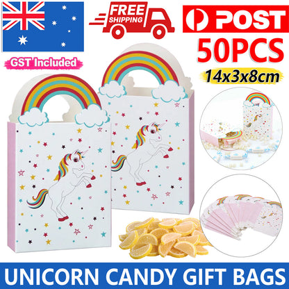 50X Paper Unicorn Bag Treat Gift Loot Bag Candy Box Kids Birthday Party Favour