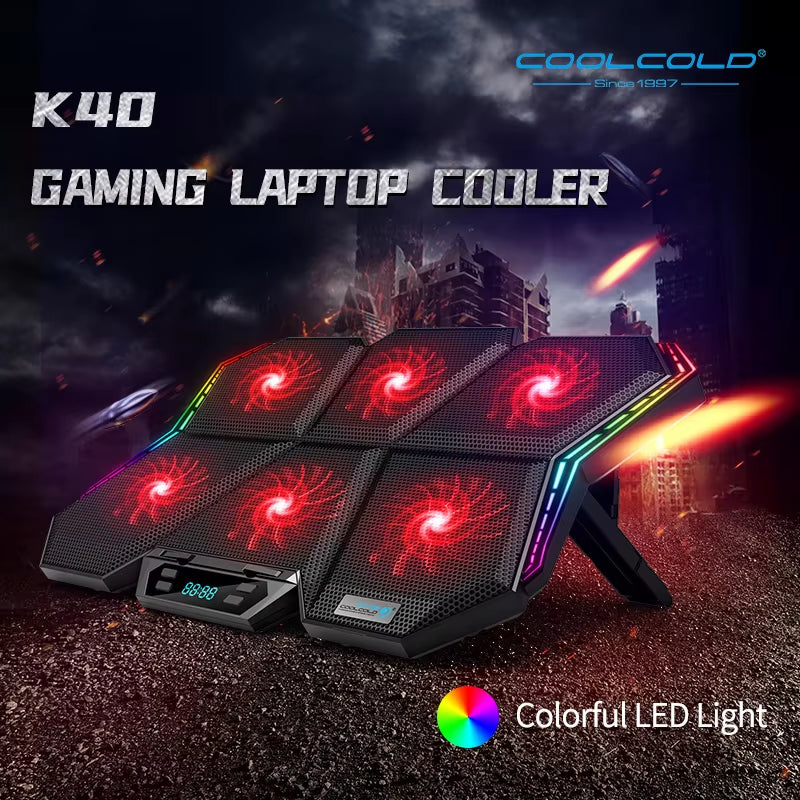 Gaming RGB Laptop Cooler 12-17 Inch Led Screen Laptop Cooling Pad Notebook Cooler Stand with Six Fan and 2 USB Ports
