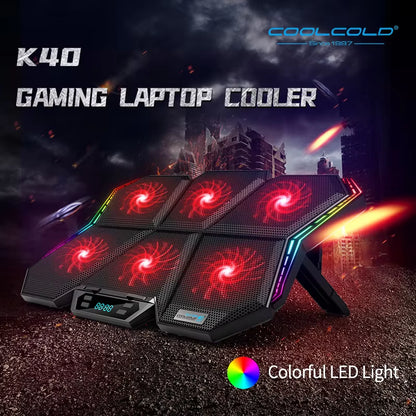 Gaming RGB Laptop Cooler 12-17 Inch Led Screen Laptop Cooling Pad Notebook Cooler Stand with Six Fan and 2 USB Ports